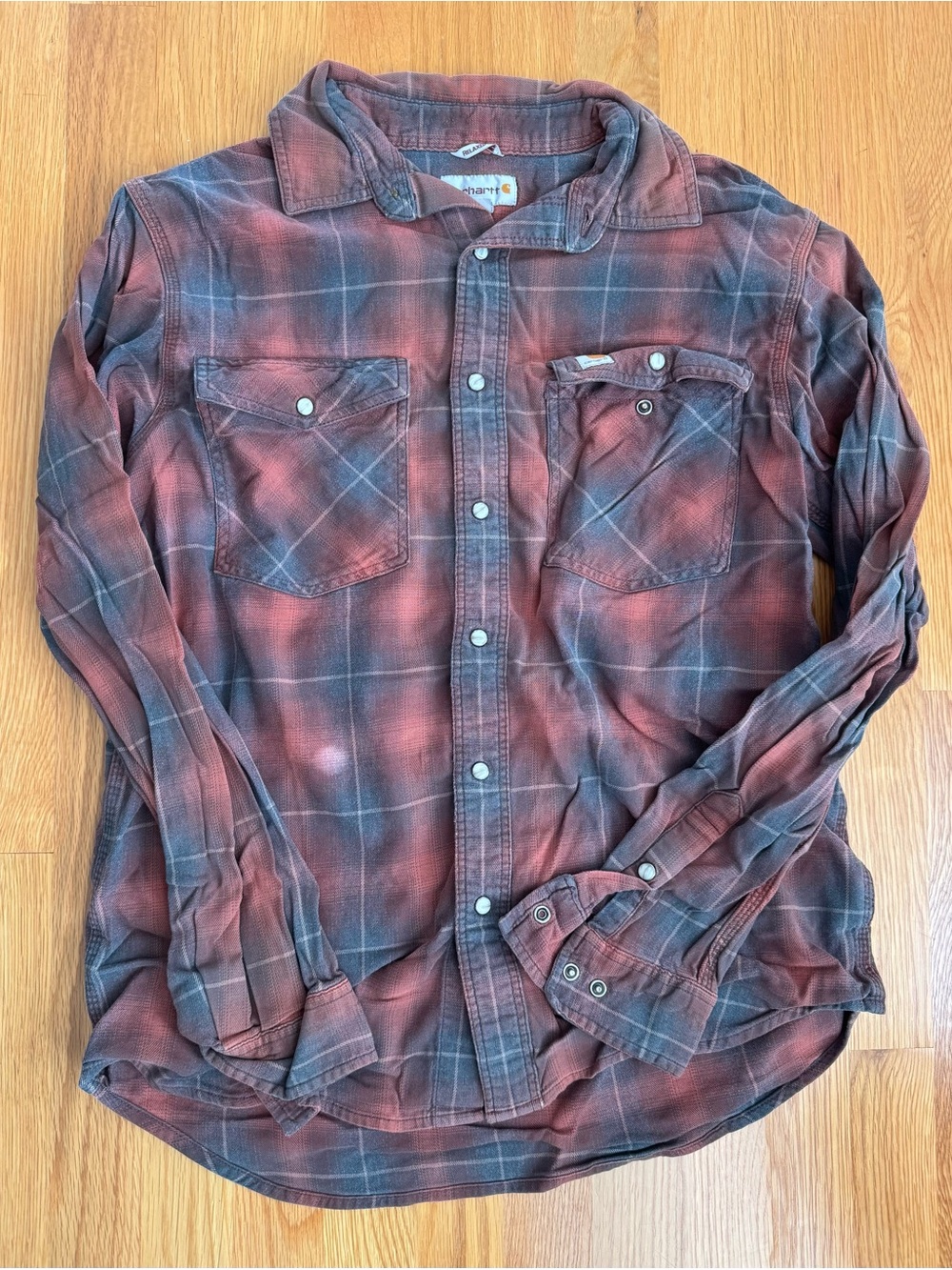 Carhartt Red and Gray Plaid Button-Down Shirt